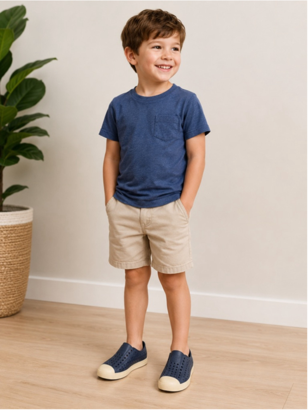 Native Jefferson Kids Slip-On Shoes Navy Cream‎ Size C8 - Picture 2 of 5